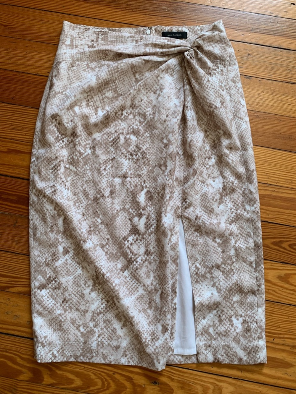 Ann Taylor Beige Snake-Print Pencil Skirt with Front Knot